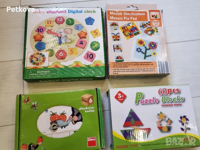 лот образователни игри дървени кубчета часовник мозайка