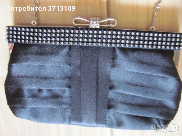 Нова официална дамска чанта черен сатен,къса ,дълга дръжка, снимка 3 - Чанти - 51421796