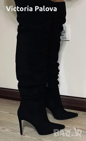 Елегантни ботуши /чизми GINO ROSSI черен велур, снимка 6 - Дамски ботуши - 47732589