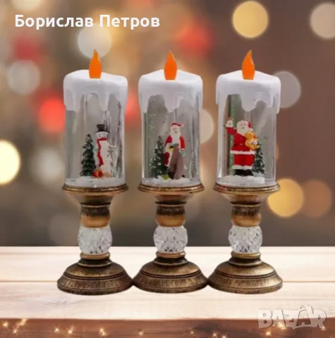 Коледна LED свещ със снежна фигура
