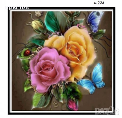 Диамантен гоблен букет цветя 30/30 см , снимка 1 - Гоблени - 33835013