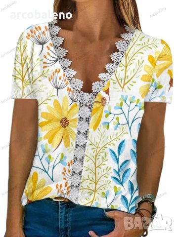 Удобна ежедневна дамска тениска с V-образно деколте и къс ръкав, 6цвята - 023, снимка 7 - Тениски - 41046822