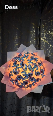 Ръчно изработен светещ букет "Стич"💙, снимка 2 - Декорация за дома - 53165478