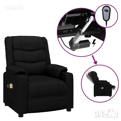 vidaXL Електрически масажен стол, черен, изкуствена кожа