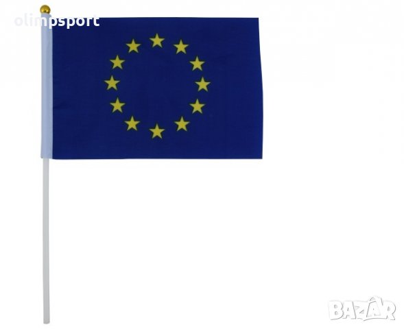 Знаме Европейски съюз 14х21 см с дръжка. Размери знаме - 14х21 см; Дължина на дръжката - 30 см; Мате, снимка 1 - Други ценни предмети - 39497268