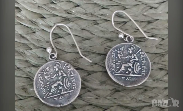 Старинни сребърни обици с ликът на Александър Велики за ценители и колекционери, снимка 2 - Обеци - 51208175