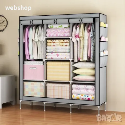 Текстилен гардероб за дрехи с три крила и 10 отделения, снимка 5 - Гардероби - 48601120