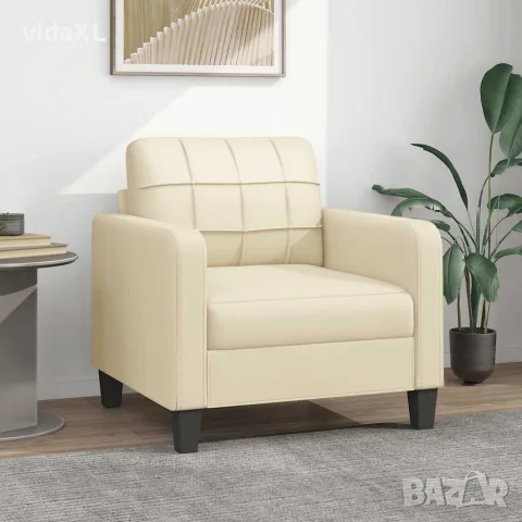 vidaXL Фотьойл, кремав, 60 см, изкуствена кожа, снимка 2 - Дивани и мека мебел - 56147305