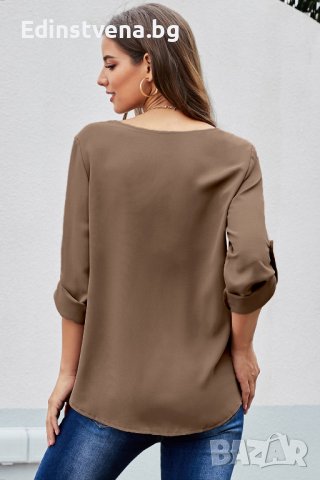 Дамска елегантна блуза в кафяво, снимка 5 - Блузи с дълъг ръкав и пуловери - 40518201