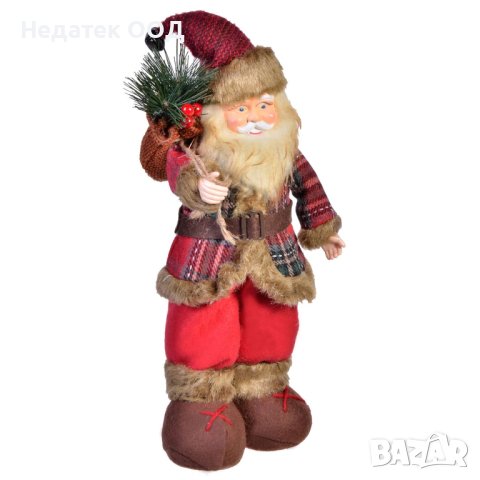 Коледна украса, Реалистична фигура Дядо Коледа с карирано яке, 35 см