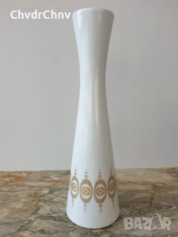 ALKA Kunst 30см/АЛКА Бавария стара немска порцеланова ваза/бяла-модернизъм-злато, снимка 3 - Вази - 49028181