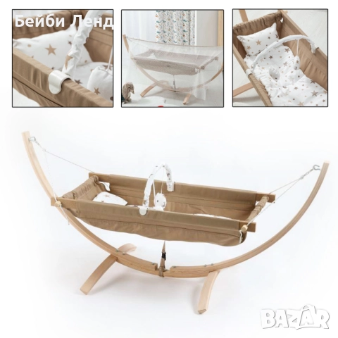  Луксозен бебешки хамак от естествена букова дървесина с матрак и възглавница 