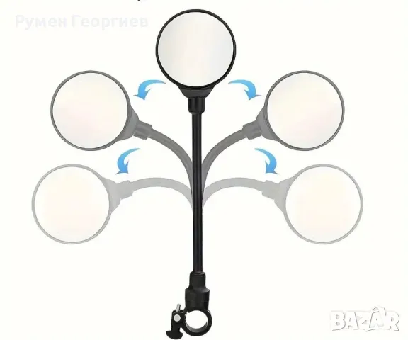 Универсално сферично огледало с гъвкаво дълго рамо за велосипед, скутер, мотопед, снимка 4 - Аксесоари за велосипеди - 49374812