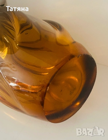 Стъклена ваза, стил Мурано, цвят медено-кехлибарен, снимка 5 - Антикварни и старинни предмети - 53135370