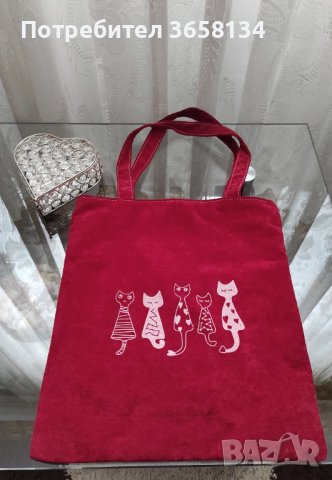 Текстилна дамска чанта с цип - ,,Котки", снимка 1