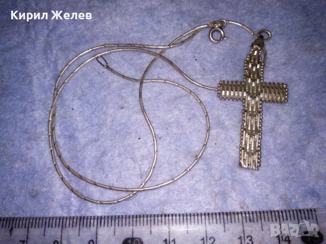 ДЕБЕЛО ПОСРЕБРЕН СРЕБЪРЕН ВИНТИДЖ АРТ МОДЕЛ КРЪСТ с ПОСРЕБРЕНА ВЕРИЖКА и ПЕЧАТИ 925 / 30840, снимка 2 - Колиета, медальони, синджири - 40552645