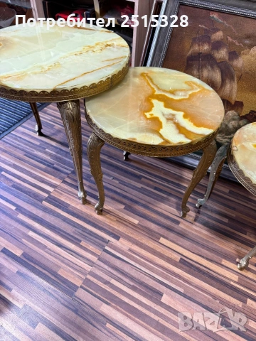 Антикварен комплект 3 ониксови масички с месинг , снимка 5 - Антикварни и старинни предмети - 53679562