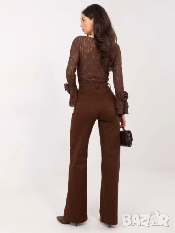 Дамски кафяви дънки с прав крачол, снимка 4 - Дънки - 52856036