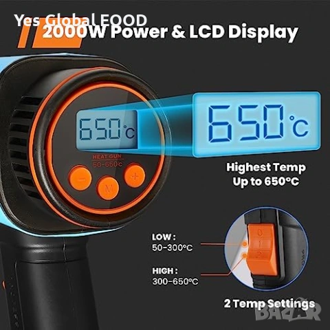GoGonova 2000W пистолет горещ въздух LCD 650°C, снимка 2 - Други инструменти - 53604155