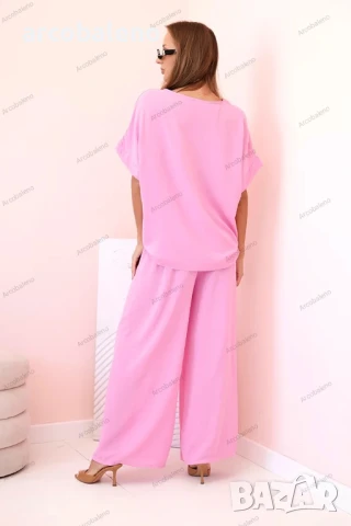 Дамски комплект от две части от вискоза с декоративно цвете и широки панталони, 14цвята , снимка 4 - Комплекти - 50508774