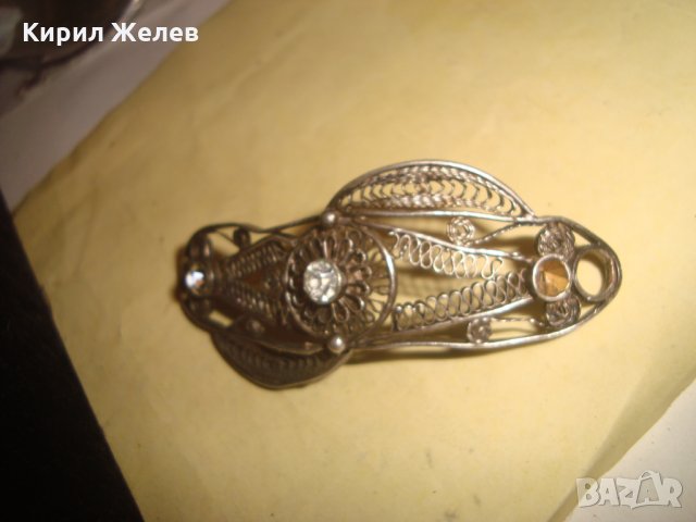 СРЕБЪРНА ФИЛИГРАННА АРТ ДЕКО ШНОЛА ФИБА за КОСА с ЦИРКОНИ МАЙСТОРСКА ЮВЕЛИРНА СТАРА РАБОТА 24071, снимка 14 - Антикварни и старинни предмети - 33789665