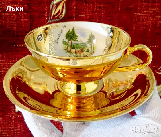 Чаша с чиния баварски порцелан,злато,Елен. 