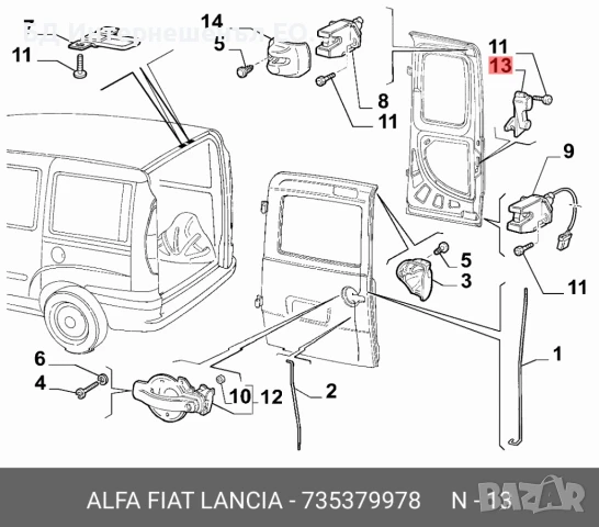 735379978 Вътрешна дръжка за отваряне на задна дясна врата FIAT DOBLO 2000-2010, черна, снимка 5 - Части - 50900253