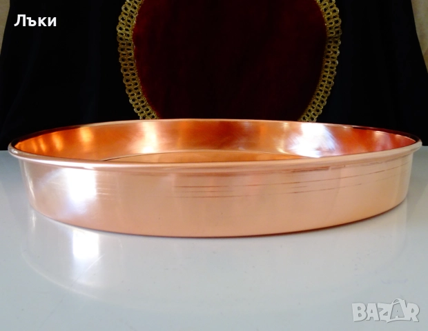 Медна тава 35 см.,чиста червена мед 820 гр. , снимка 4 - Антикварни и старинни предмети - 52012956