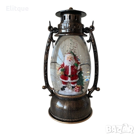 Коледен декоративен фенер – LED светлина, въртяща се фигурка на Дядо Коледа, снеговалеж и музика, снимка 6 - Декорация за дома - 52749994