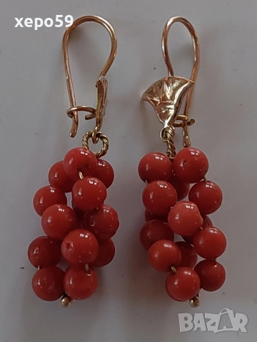 Дамски златни 18 каратови обеци с натурални корали, снимка 3 - Обеци - 52226472