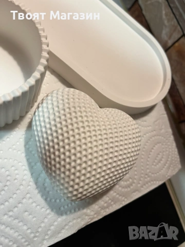 Декоративен сет от овално плато, купичка и сърце „Pure White“ – Ръчна изработка , снимка 7 - Ръчно изработени сувенири - 53017607