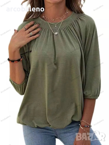 Едноцветна свободна дамска тениска с кръгло деколте и 3/4 ръкави, 8цвята , снимка 5 - Тениски - 44527835