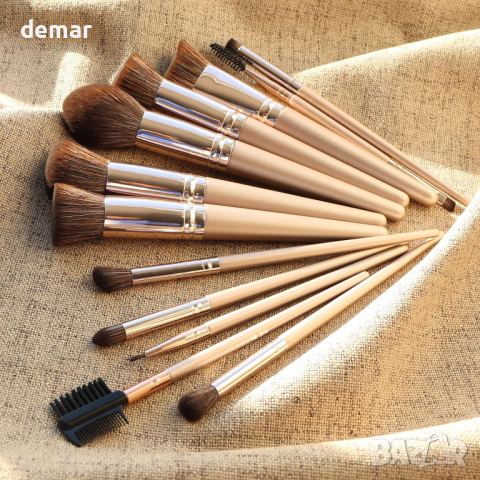 BEAKEY Комплект меки четки за грим от 12 бр. първокласни синтетични професионални(розово злато), снимка 7 - Други - 44621841