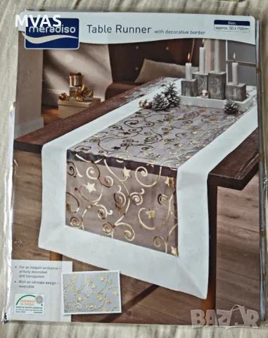 Коледна покривка тишлайфър 50 х 150 см златиста нишка, снимка 4 - Покривки за маси - 48206181