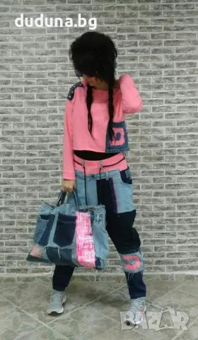 Страхотен дамски костюм, дънки и блуза с деним! , снимка 1