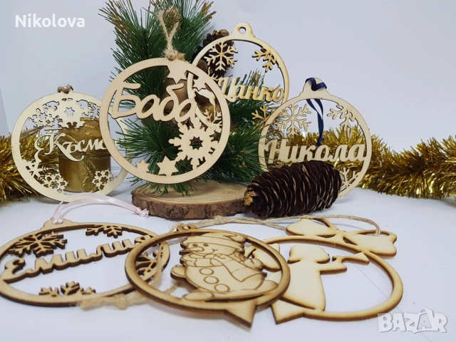 Персонализирана коледна топка с еленче и име – дървена украса за елха, снимка 3 - Декорация за дома - 52275817