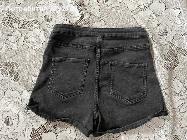 Къси дънки, черни, висока талия, снимка 2 - Къси панталони и бермуди - 40497775