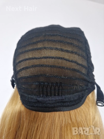 33 см естествена златисто руса омбре перука с тъмни корени и бретон, снимка 9 - Аксесоари за коса - 52029639