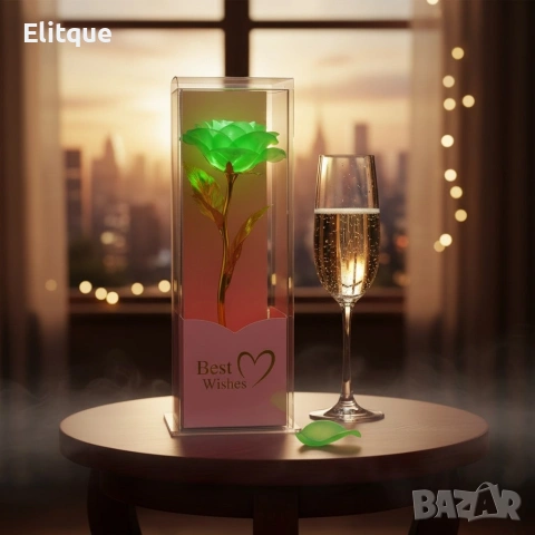 Декоративна цветна роза „Best Wishes“ със златно стъбло, снимка 4 - Декорация за дома - 53074270