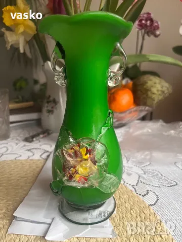 Стара стъклена ваза, снимка 6 - Вази - 49788894