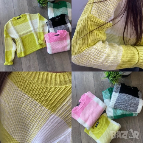 Пуловер с квадрати в черен,зелен,жълт и розов цвят, снимка 8 - Блузи с дълъг ръкав и пуловери - 52415888