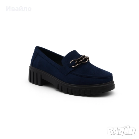 Дамски мокасини от еко велур в тъмносиньо
