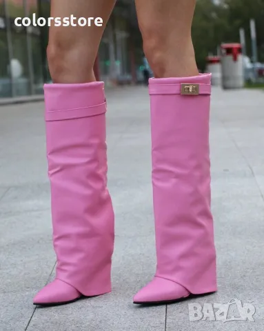Ботуши на платформа - розова кожа - K-40, снимка 2 - Дамски боти - 49308826