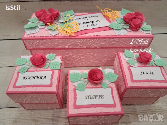 Кутия за бебешки съкровища в розово, за момиче, с рози, снимка 4 - Подаръци за кръщене - 25694727
