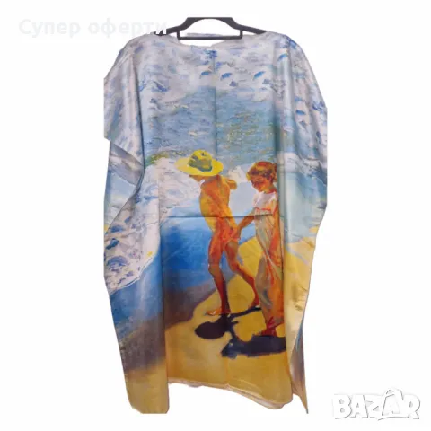 Лятна плажна туника от коприна, с артистични и морски десени, снимка 14 - Туники - 49903560