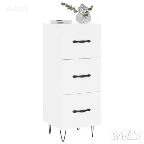 vidaXL Сайдборд, бял, 34,5x34x90 см, инженерно дърво, снимка 3 - Бюфети - 56147923