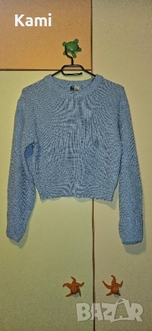 Светло син пуловер HM, XS размер, снимка 2 - Блузи с дълъг ръкав и пуловери - 51945470