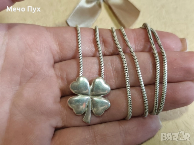 Сребърен синджир с висулка Детелина (379), снимка 5 - Колиета, медальони, синджири - 52539879