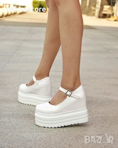 Обувки на платформа - бял лак - GHF90 , снимка 2 - Дамски ежедневни обувки - 51519126