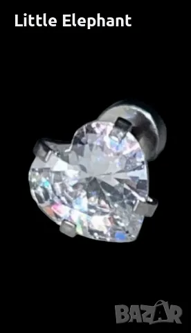  Обеци магнити "Weight loss",сърца,6 мм,кристали,white/нови